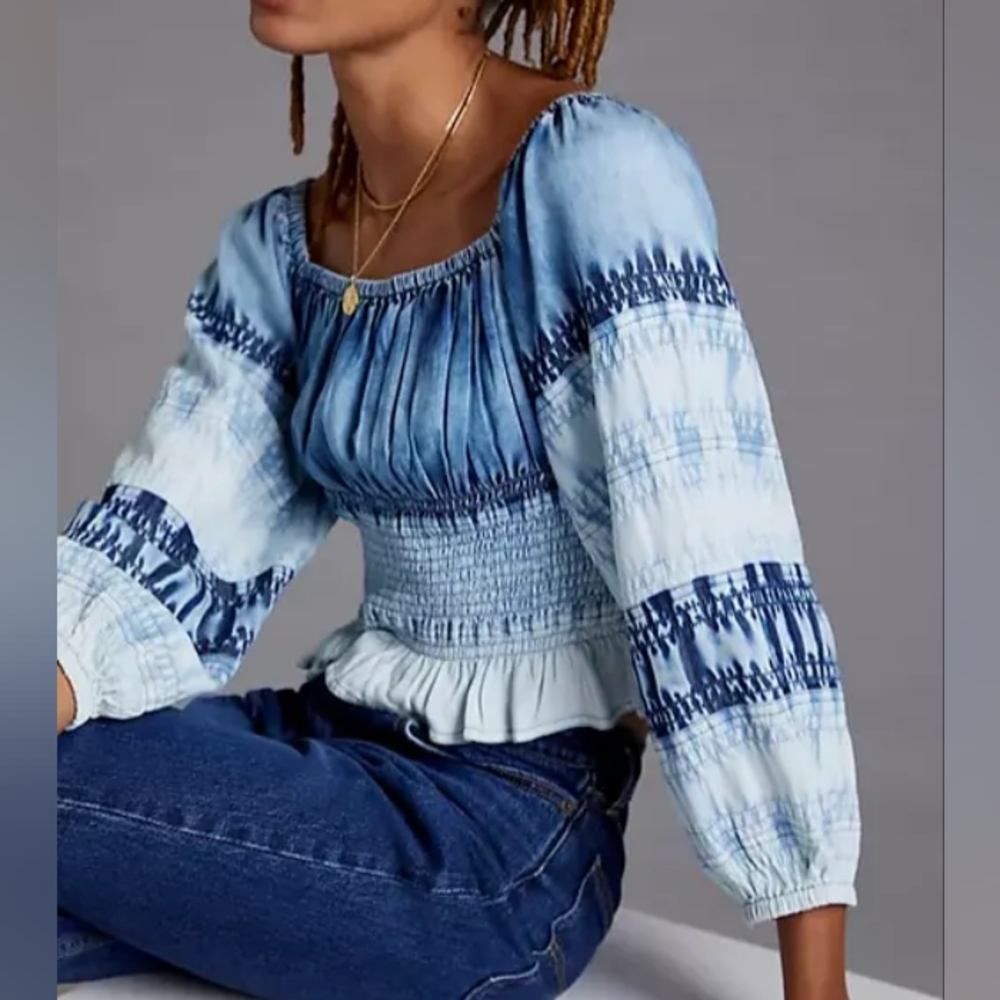 Anthropologie Blue Tie-Dye Crop Top